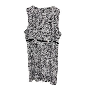 JOHN MILLER COLLECTION WOMEN Lace Print White Black Belted DRESS SIZE 18 B3 New